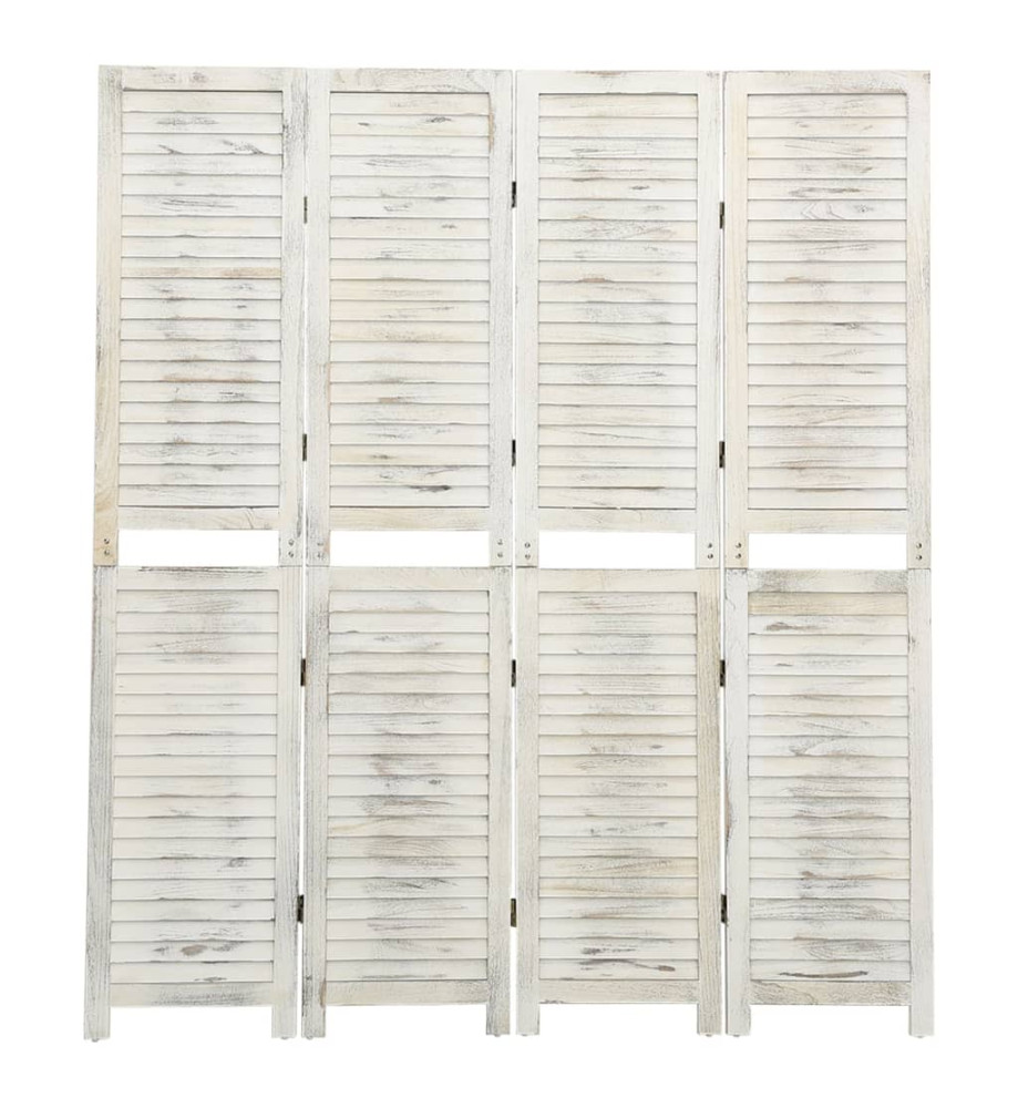 Cloison de séparation 4 panneaux Blanc antique 140x165 cm Bois