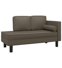 Chaise longue avec coussins et traversin gris similicuir