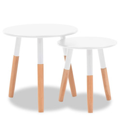 Ensemble de tables d'appoint 2 pcs Bois de pin massif Blanc