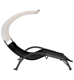 Chaise longue double avec auvent Textilène Noir