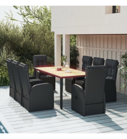 Ensemble à dîner de jardin 9 pcs Noir Poly rotin et acacia