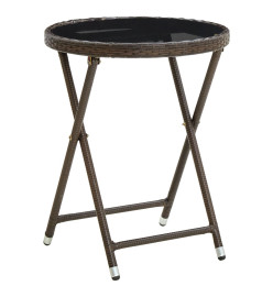 Table à thé Marron 60 cm Résine tressée et verre trempé