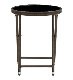 Table à thé Marron 60 cm Résine tressée et verre trempé
