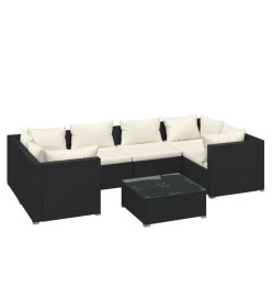 Salon de jardin 7 pcs avec coussins Résine tressée Noir