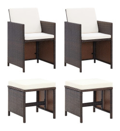 Jeu de chaise et tabouret de jardin 4 pcs Résine tressée Marron