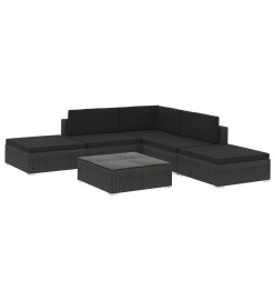 Salon de jardin 6 pcs avec coussins Résine tressée Noir