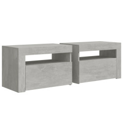 Tables de chevet 2 pcs avec LED Gris béton 60x35x40 cm