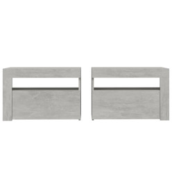 Tables de chevet 2 pcs avec LED Gris béton 60x35x40 cm