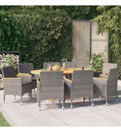 Ensemble de salle à manger de jardin 9 pcs avec coussins Gris