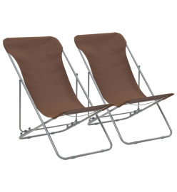Chaises de plage pliables 2 pcs Acier et tissu oxford Marron