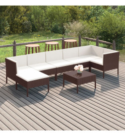 Salon de jardin 8 pcs avec coussins Résine tressée Marron