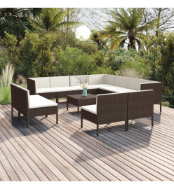 Salon de jardin 12 pcs avec coussins Résine tressée Marron