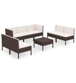 Salon de jardin 8 pcs avec coussins Résine tressée Marron