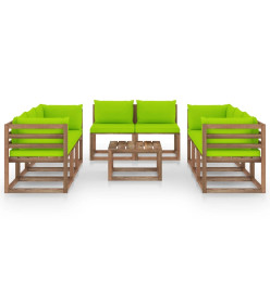 Salon de jardin 9 pcs avec coussins Vert vif