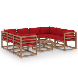 Salon de jardin 9 pcs avec coussins rouge
