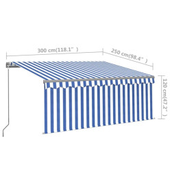 Auvent manuel rétractable avec store 3x2,5 m Bleu et blanc