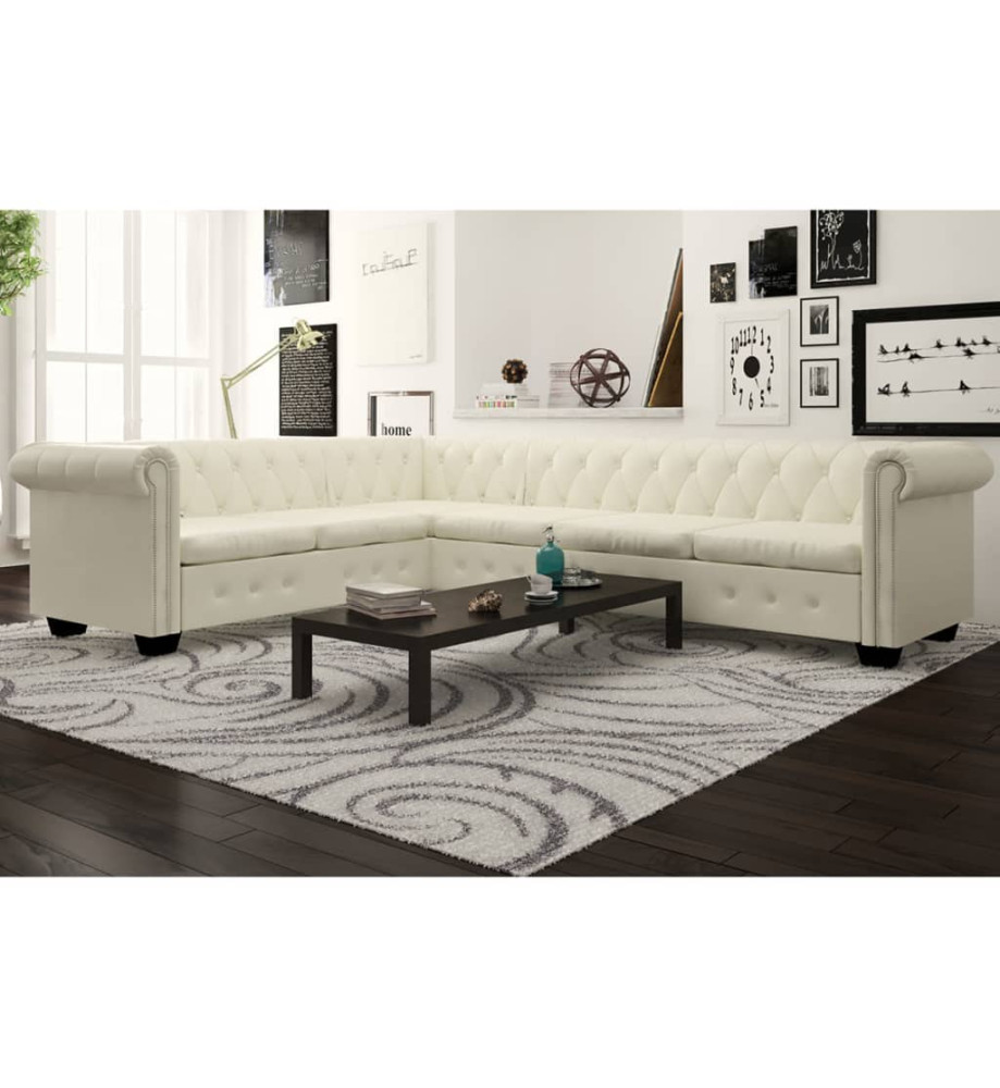 Canapé d'angle Chesterfield 6 places Cuir artificiel Blanc