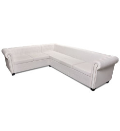 Canapé d'angle Chesterfield 6 places Cuir artificiel Blanc