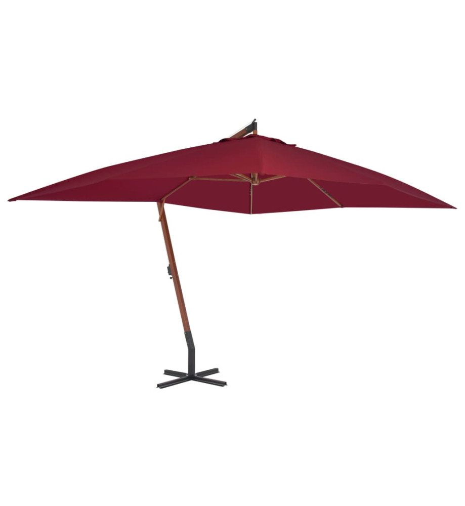 Parasol en porte-à-faux avec mât en bois 400 x 300 cm Bordeaux