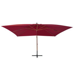 Parasol en porte-à-faux avec mât en bois 400 x 300 cm Bordeaux