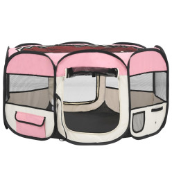 Parc pliable pour chien avec sac de transport Rose 125x125x61cm