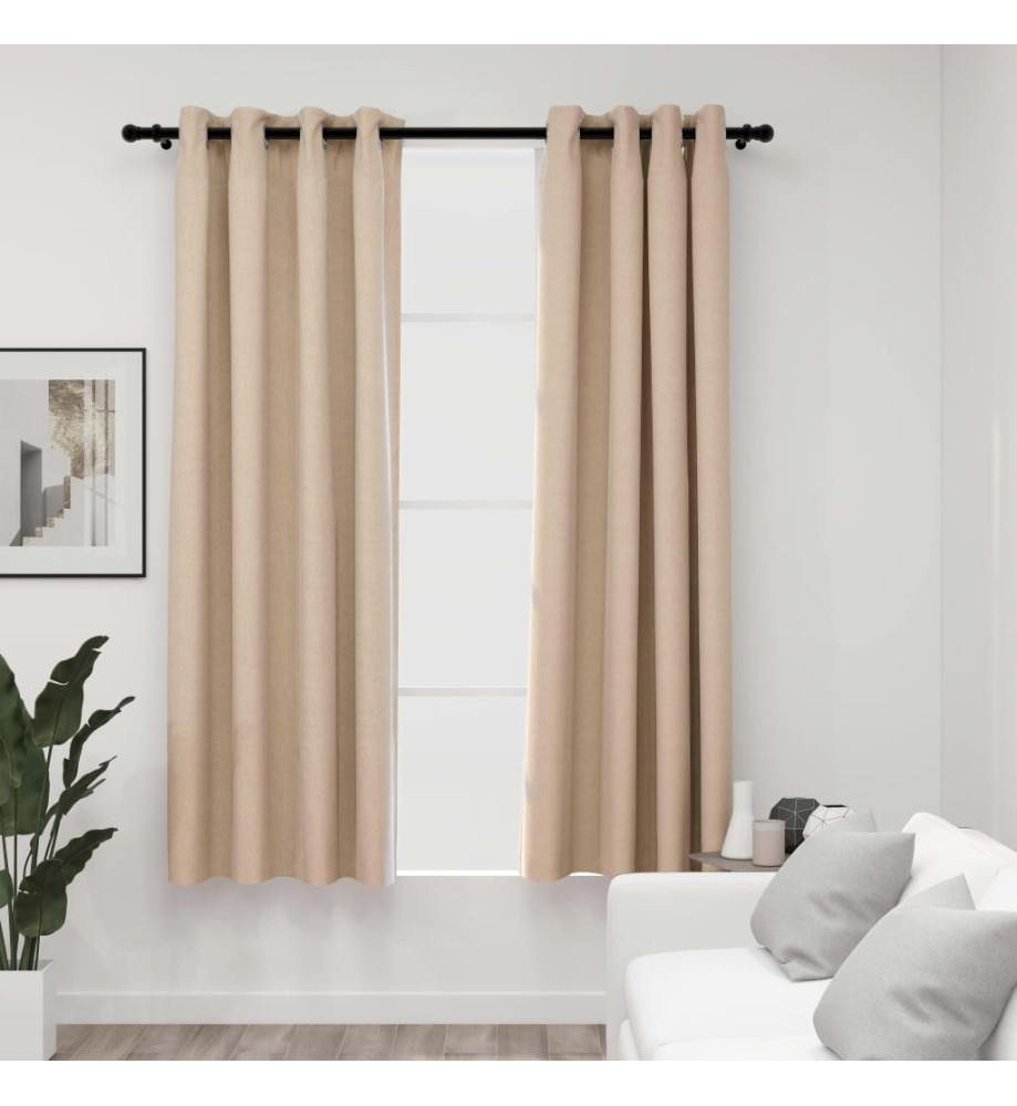 Rideaux occultants Aspect lin avec œillets 2pcs Beige 140x175cm Rideaux occultants Aspect lin avec œillets 2pcs Beige 140x175cm