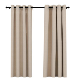 Rideaux occultants Aspect lin avec œillets 2pcs Beige 140x175cm