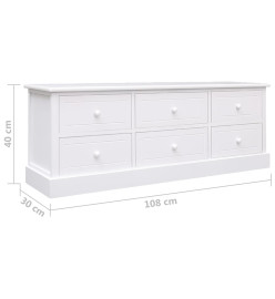 Meuble TV Blanc 108x30x40 cm Bois de Paulownia solide