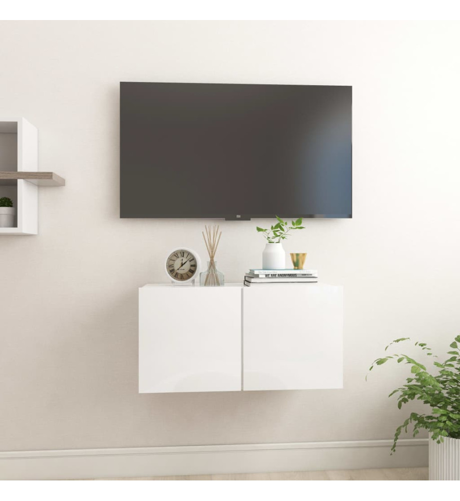 Meuble TV suspendu Blanc brillant 60x30x30 cm