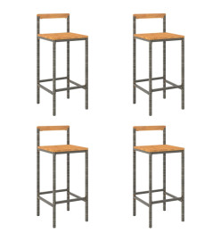 Tabourets de bar 4 pcs gris résine tressée et bois d'acacia