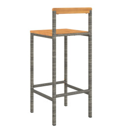 Tabourets de bar 4 pcs gris résine tressée et bois d'acacia