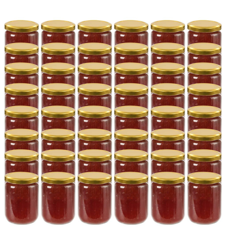 48 pcs Pots à confiture avec couvercle doré Verre 230 ml