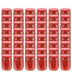 48 pcs Pots à confiture avec couvercle rouge Verre 230 ml