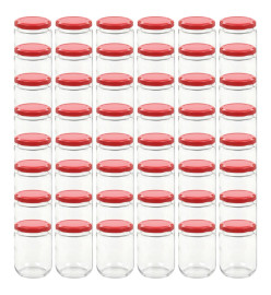 48 pcs Pots à confiture avec couvercle rouge Verre 230 ml