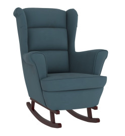 Fauteuil à bascule et pieds en bois massif d'hévéa Bleu Velours