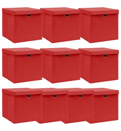 Boîtes de rangement et couvercles 10 pcs Rouge 32x32x32cm Tissu