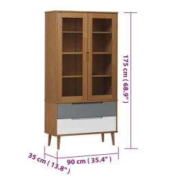 Armoire à vitrine MOLDE Marron 90x35x175 cm Bois de pin massif