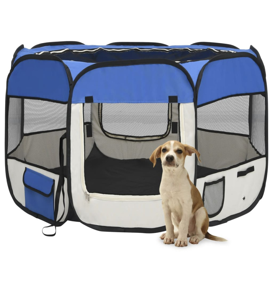 Parc pour chiens pliable avec sac de transport Bleu 90x90x58 cm