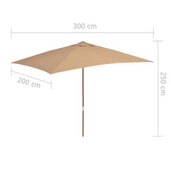 Parasol d'extérieur avec mât en bois 200 x 300 cm Taupe