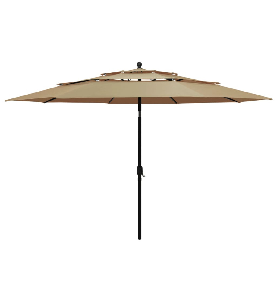 Parasol à 3 niveaux avec mât en aluminium Taupe 3,5 m