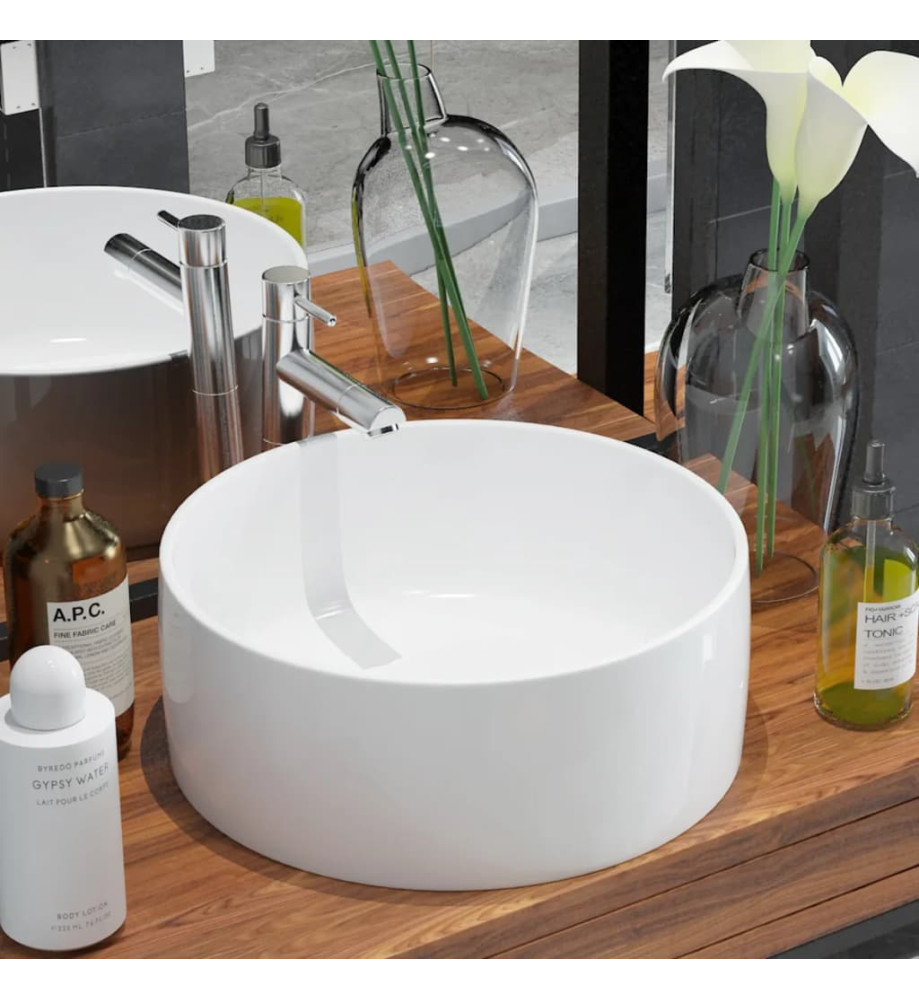 Lavabo ronde Céramique Blanc 40 x 15 cm