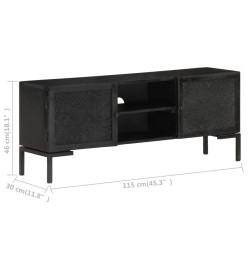 Meuble TV Noir 115x30x46 cm Bois massif de manguier