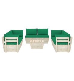 Salon de jardin palette 9 pcs avec coussins Épicéa imprégné