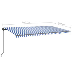 Auvent automatique capteur de vent/LED 6x3 m Bleu et blanc