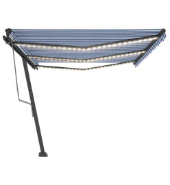 Auvent automatique capteur de vent/LED 600x300 cm Bleu et blanc