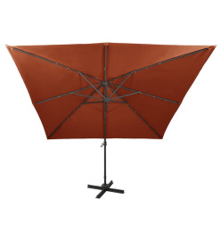 Parasol déporté avec mât et lumières LED Terre cuite 300 cm