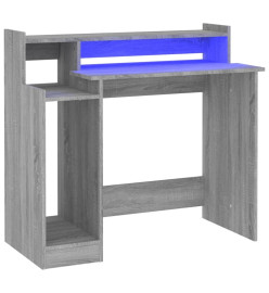 Bureau et lumières LED Sonoma gris 97x45x90cm Bois d'ingénierie