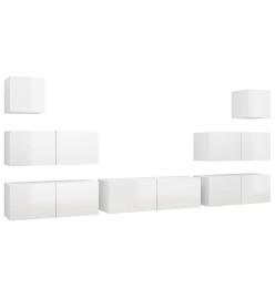 Ensemble de meuble TV 7 pcs Blanc brillant Aggloméré