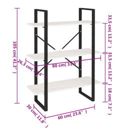 Bibliothèque à 3 niveaux Blanc 80x30x105 cm Bois de pin massif
