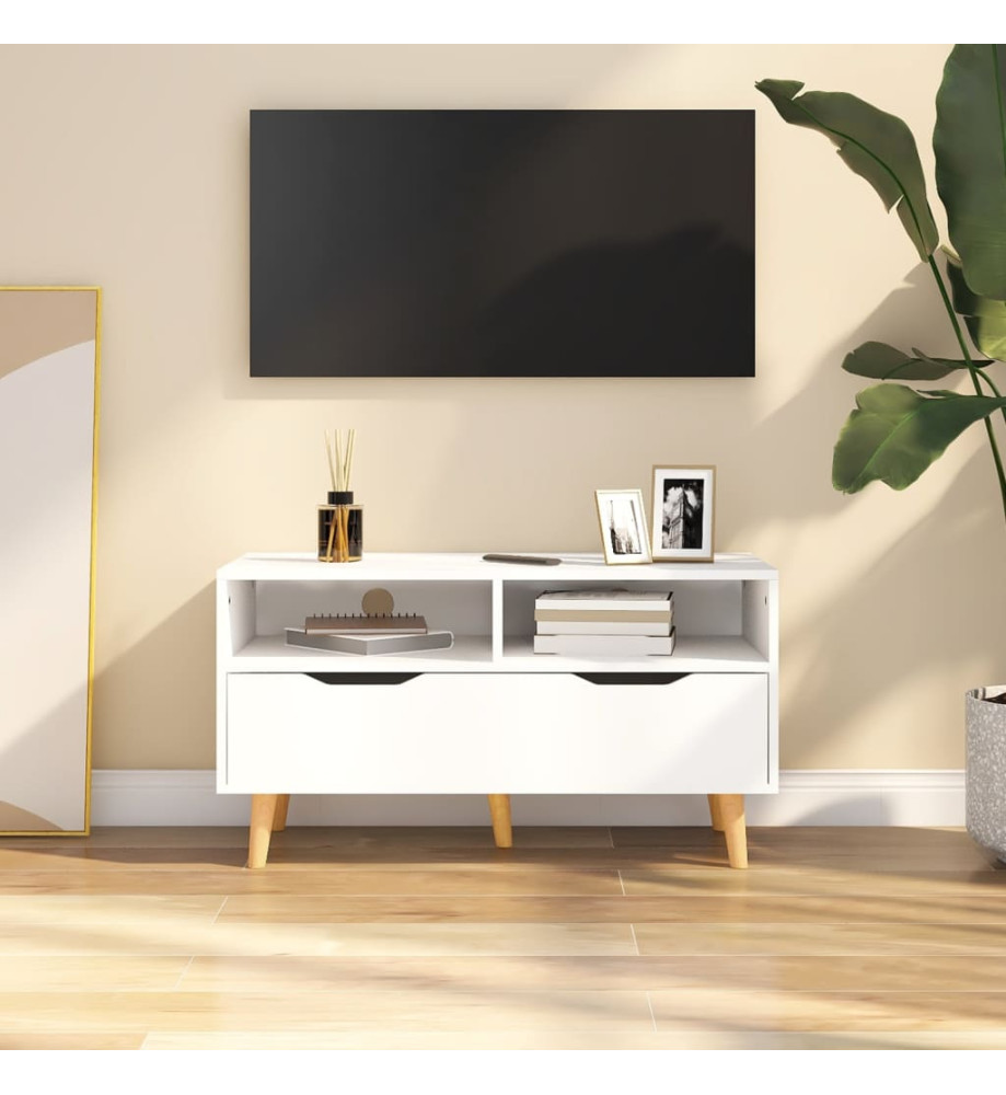 Meuble TV Blanc 90x40x48,5 cm Bois d'ingénierie